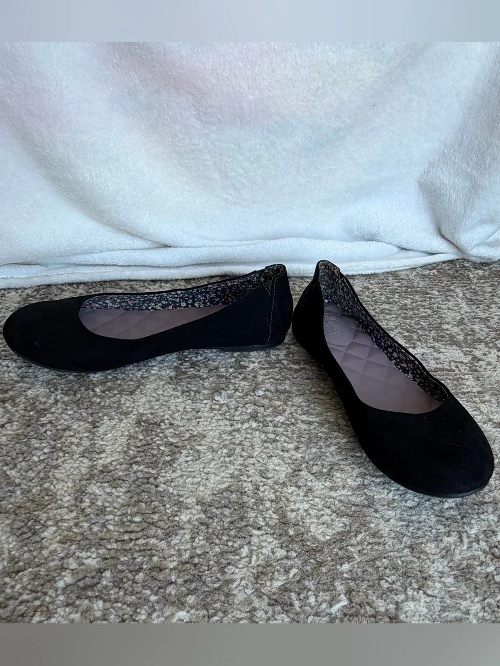 Jellypop Black Suede-Look Quilted Insole Ballet Flats